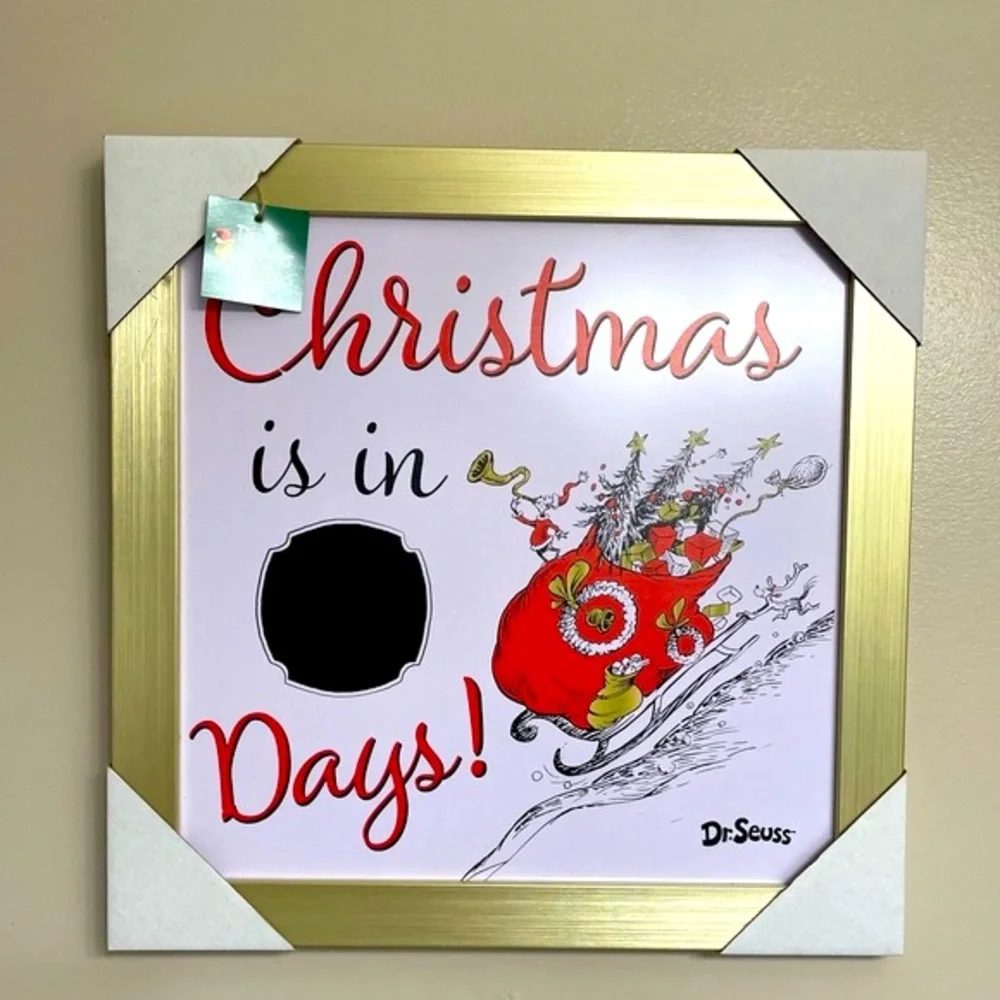 Dr. Seuss The Grinch 16x16” Framed Days Till Christmas Countdown Wall Decor NWT